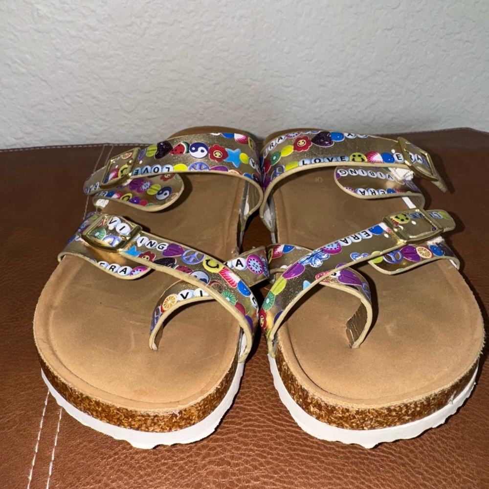 Madden Girl Multi-Color Emoji Print Footbed Sandals